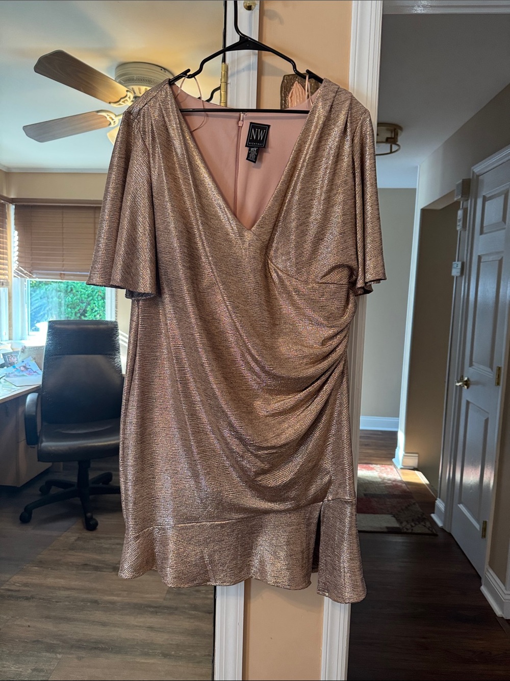 Night Way Collections Metallic Rose Gold Midi Dress
